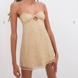 New with tags For Love and Lemons Gold Glittery Slip Dress XS